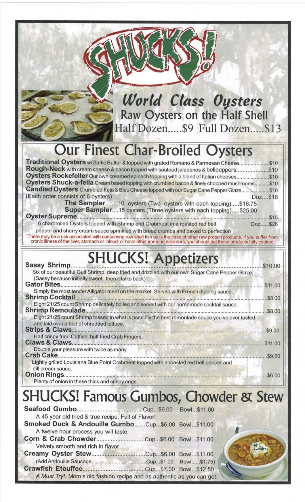 Menu | SHUCKS!